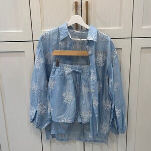 Commense Light Blue Floral Beach Coverup Set